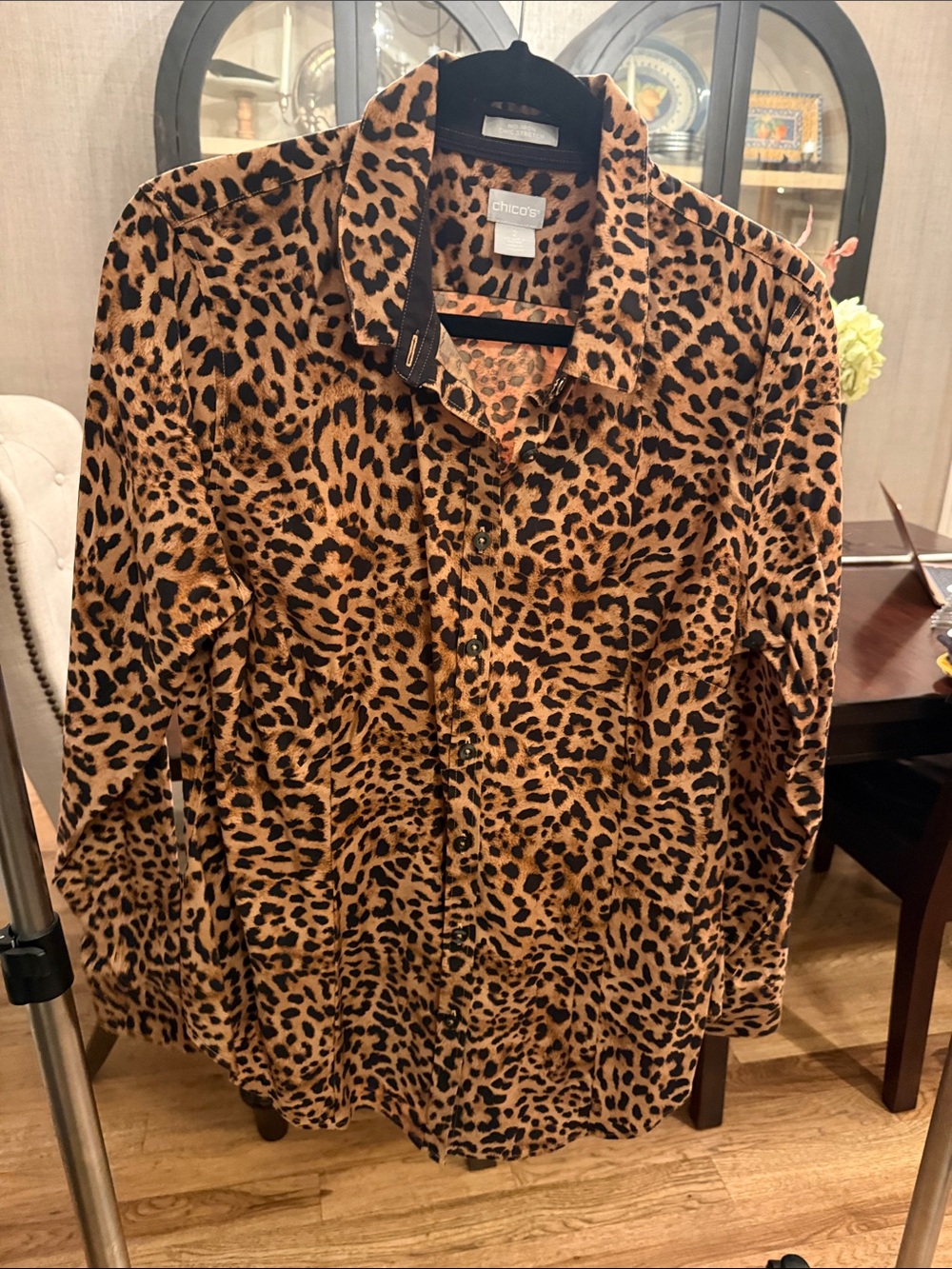 Chico's Leopard-Print Button-Down Shirt in Tan and Black